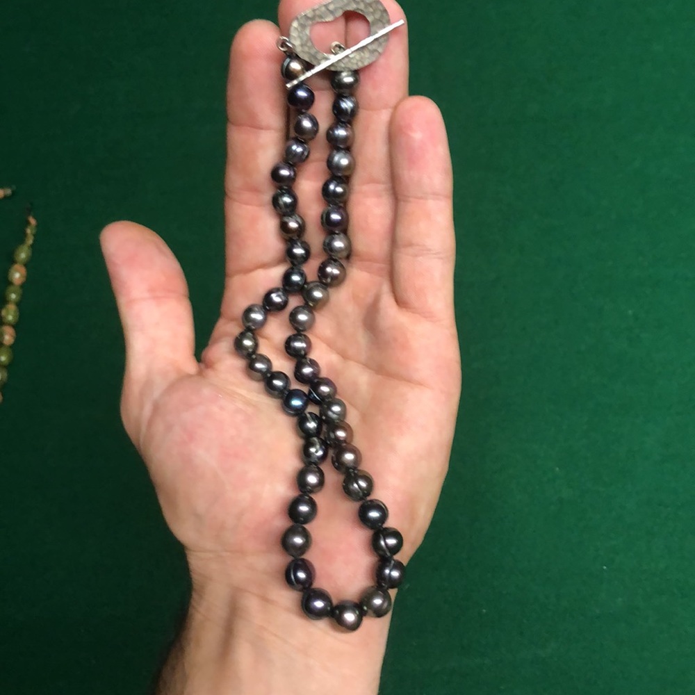 Black pearl necklace 925 silver